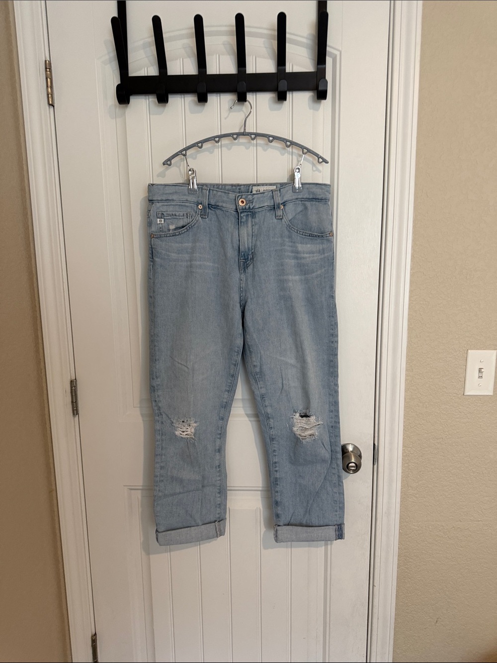 AG Adriano Goldschmied Light Blue Cropped Distressed Jeans